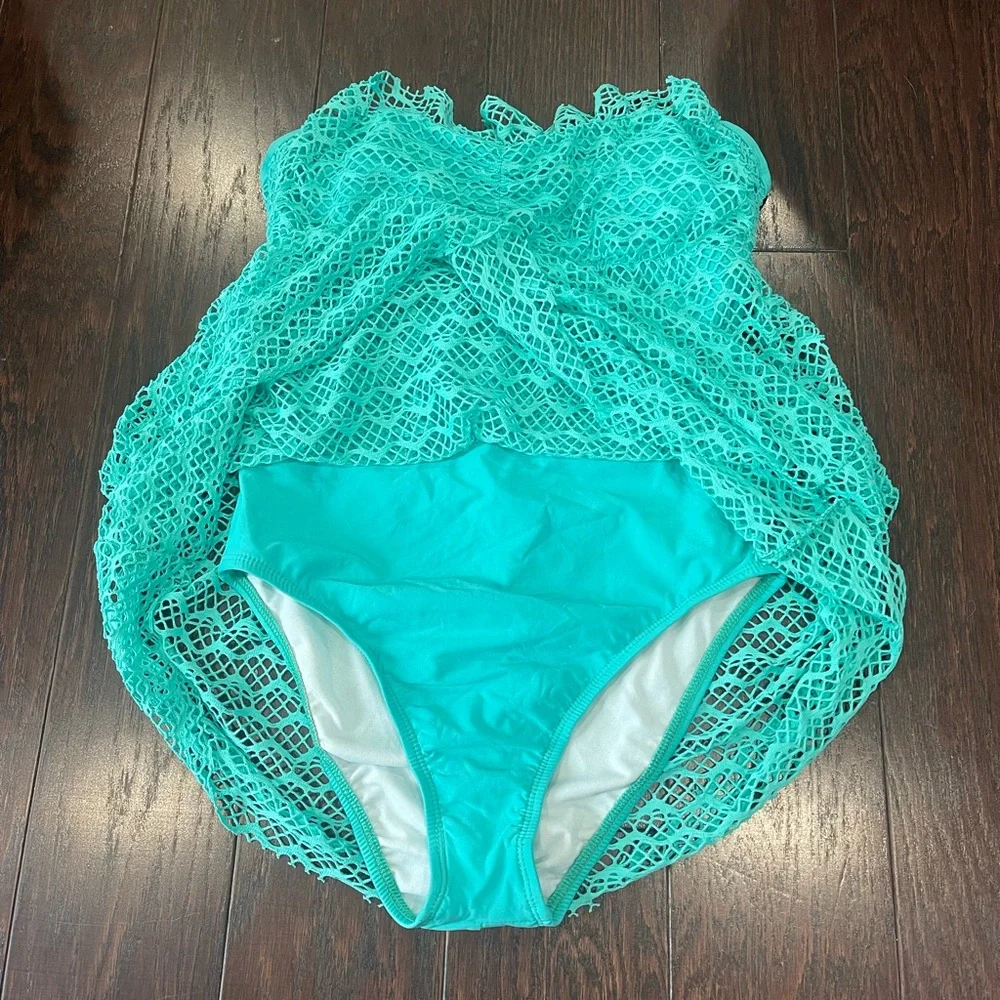 Nautica Absolutely Shore Soft Cup Bandeau Swim Dress Turquoise Size 6